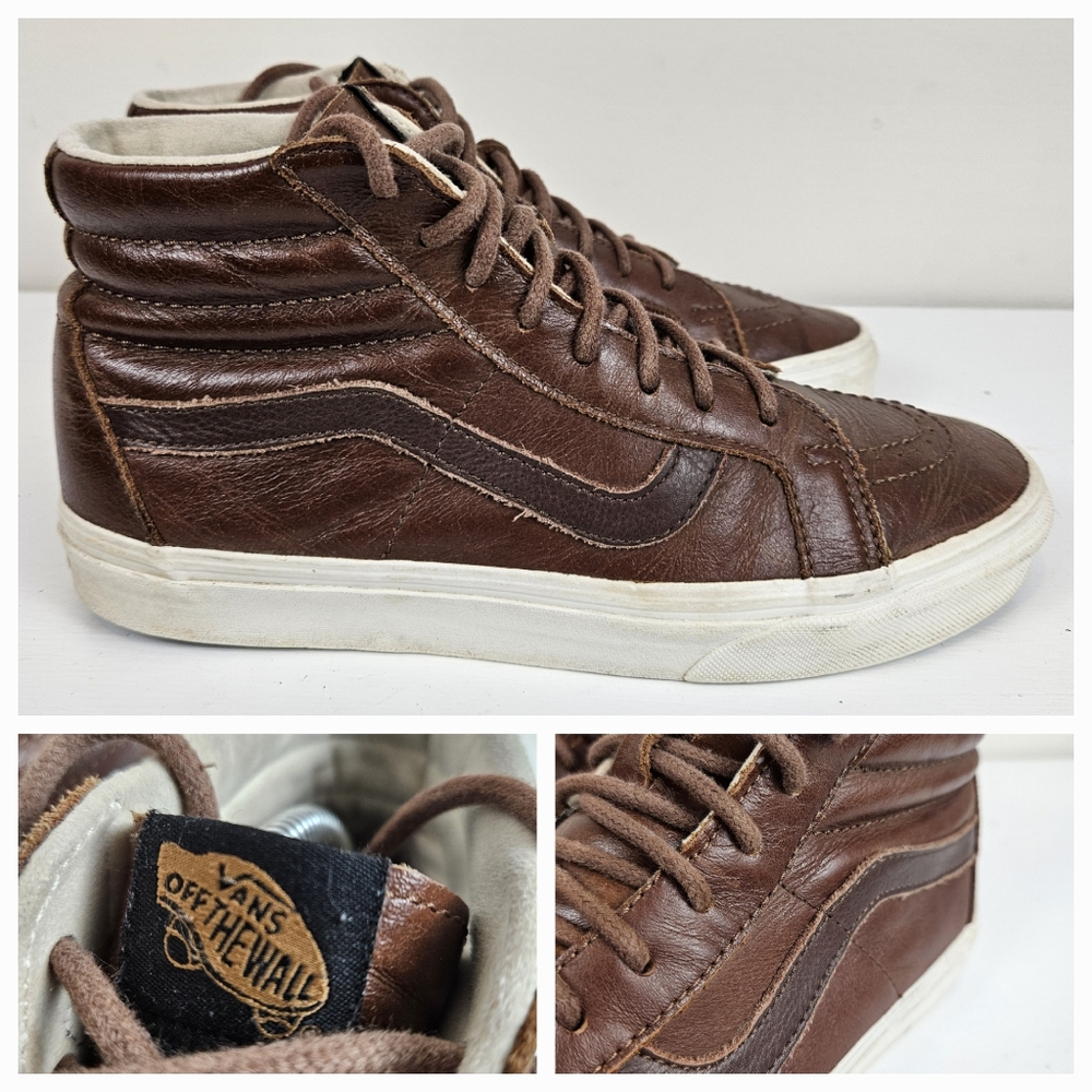Vans White and Brown High-Top Sneakers with Padded Ankle